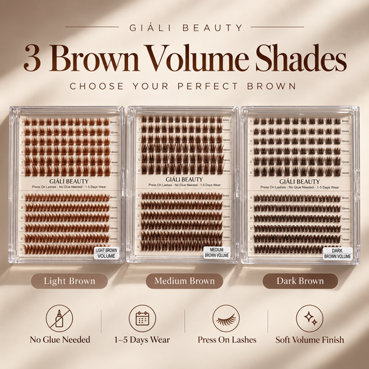Pre Glued Extended Wear Press On Lashes Brown 10+ Days Wear | Giali Beauty