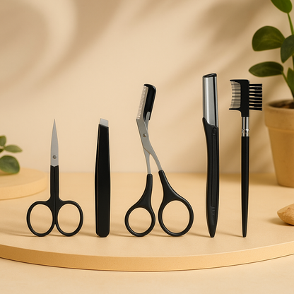 Giali Beauty 5-Piece Brow & Precision Grooming Kit (with Premium Storage Bag)